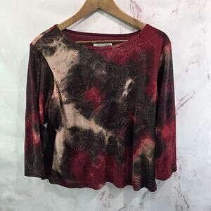 Vintage Y2K Shirt Womens Large Red Brown Crop Mesh Whimsy Witchy Blouse Hippie